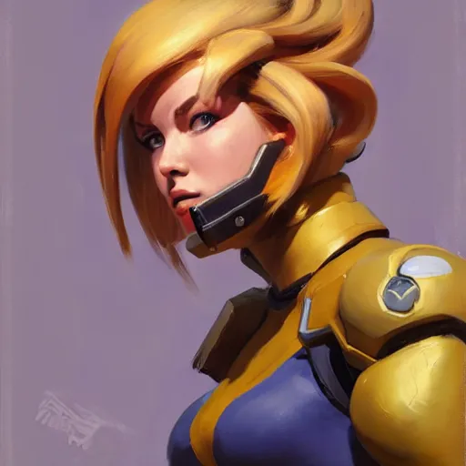 Prompt: greg manchess portrait painting of samus aran as overwatch character, medium shot, asymmetrical, profile picture, organic painting, sunny day, matte painting, bold shapes, hard edges, street art, trending on artstation, by huang guangjian and gil elvgren and sachin teng