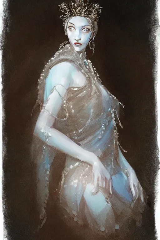 Image similar to Portrait of a frigid Ice Queen in the style of Artstation, Hyacinthe Rigaud