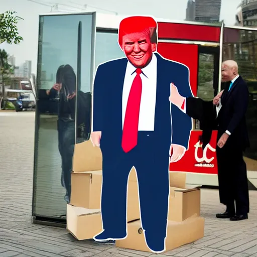 Prompt: Donald Trump unprofessional cardboard cutout