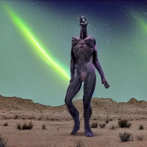 Prompt: the human animal mutant hybrids that roam the Utah desert at night, night vision
