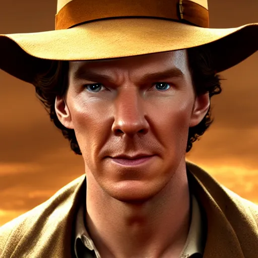 Prompt: Benedict Cumberbatch as Indiana Jones , depicted as a Pixar character, high quality CG render, 4K