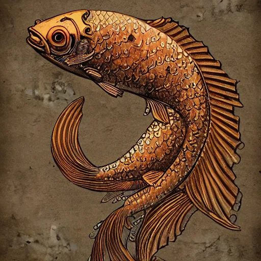 Prompt: steampunk koi fish, high details, 8k, sharp, illustration, behance