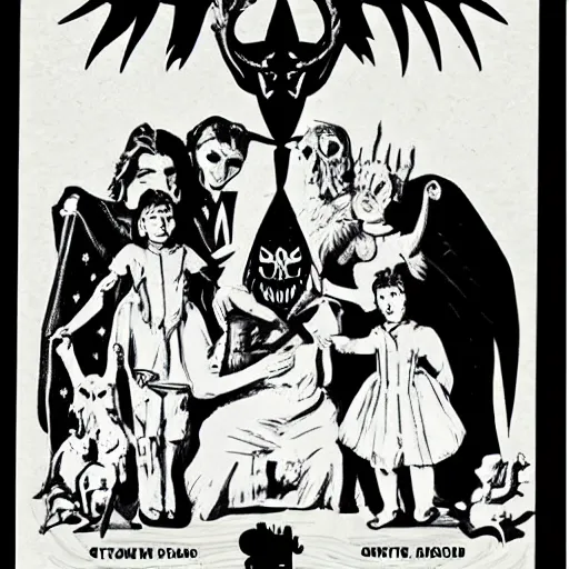 Prompt: Satanic States of America, alternate history, 1950s family, goth family, suburbia, Americana