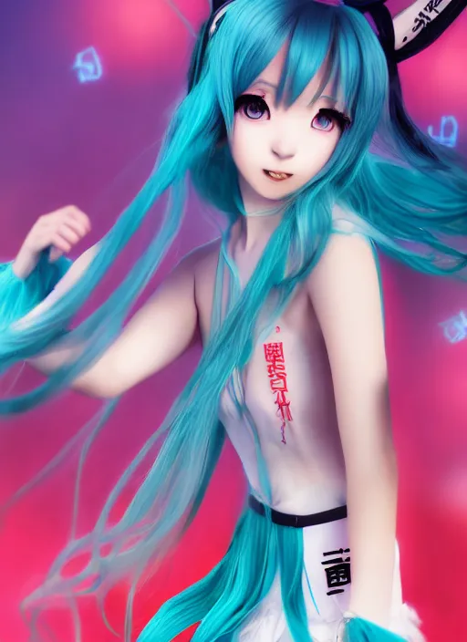 Image similar to Cute beautiful Asian cosplay girl with long blue hair and tempting eyes cosplaing Hatsune miku, full length shot, shining, 8k, HQ, sharp focus, IMAX quality, illustration, by Ilya kuvshinov