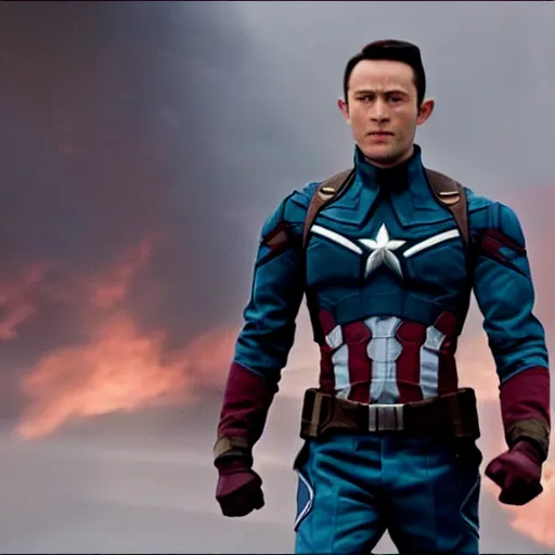 Image similar to film still of Joseph Gordon Levitt as captain America in new avengers film, 4k