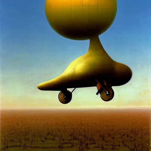 Prompt: a gyrocopter by Zdzisław Beksiński, oil on canvas