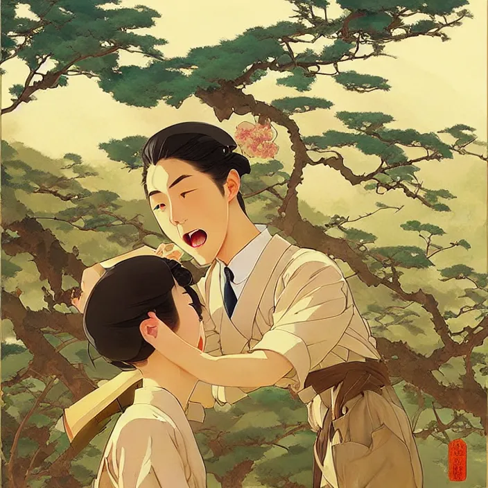 Image similar to japanese countryside, in the style of studio ghibli, j. c. leyendecker, greg rutkowski, artem