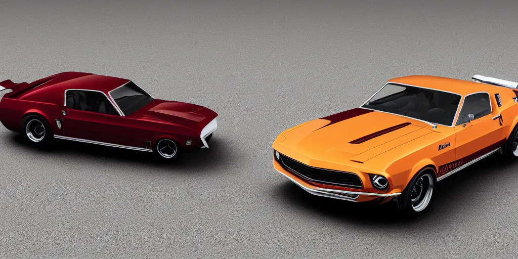 Image similar to hybrid design of Ford Mustang GT 1970 and Corvette C2 1969. No background, concept art style.