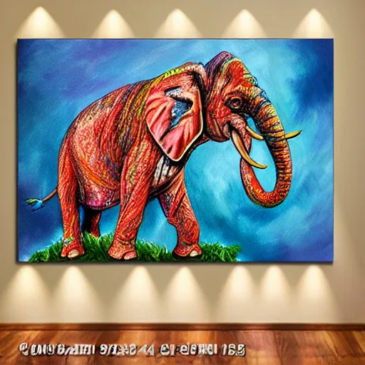 Image similar to hybrid animal cross between colorful stegasaurus and elephant on prehistoric landscape detailed oil painting 4k