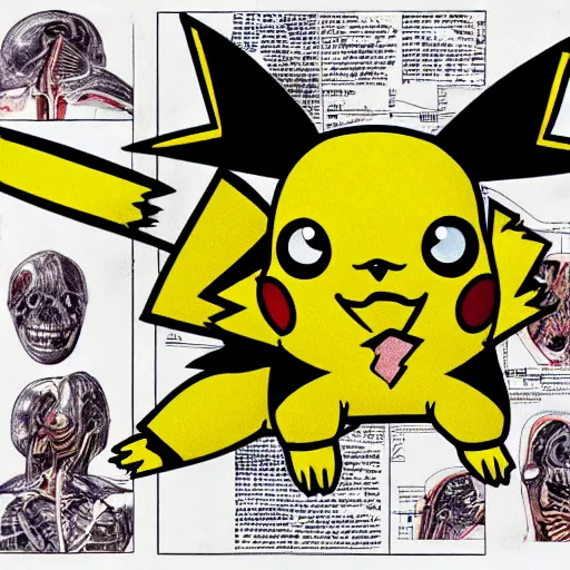 Image similar to educational and detailed anatomical illustration of pikachu