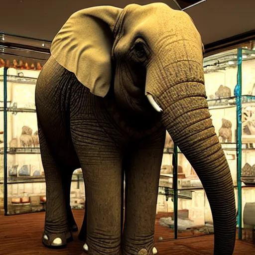 Prompt: realistic stunned elephant in a porcelain shop