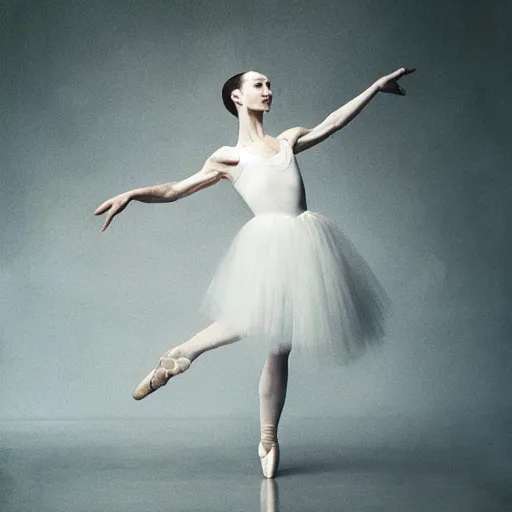 Image similar to portrait of a ballerina with a beautiful porcelain face, rain, cinematic light and reflections, beautiful dreamy lighting, photographed by annie leibovitz,