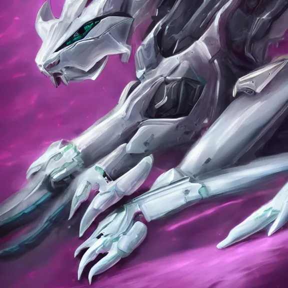 Prompt: very close up foot pov shot, hyperdetailed elegant beautiful stunning, anthropomorphic mecha female dragon, showing detailed dragon paws to camera, sharp claws, soft pads, sharp silver armor, fuchsia skin, anthro dragon art, warframe destiny fanart, furry paws furry, furaffinity, deviantart, octane, ekasportal