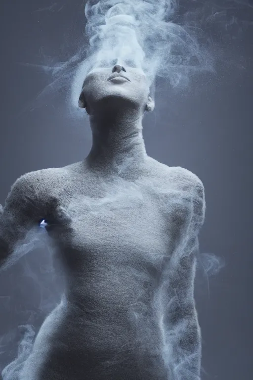 Image similar to a woman made of smoke, dancing, atmospheric, octane render, volumetric light