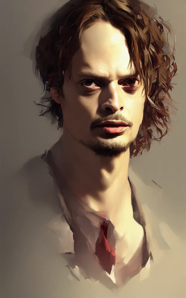 Image similar to very detailed masterpiece painting of matthew gray gubler, portrait, artstation, concept art by greg rutkowski