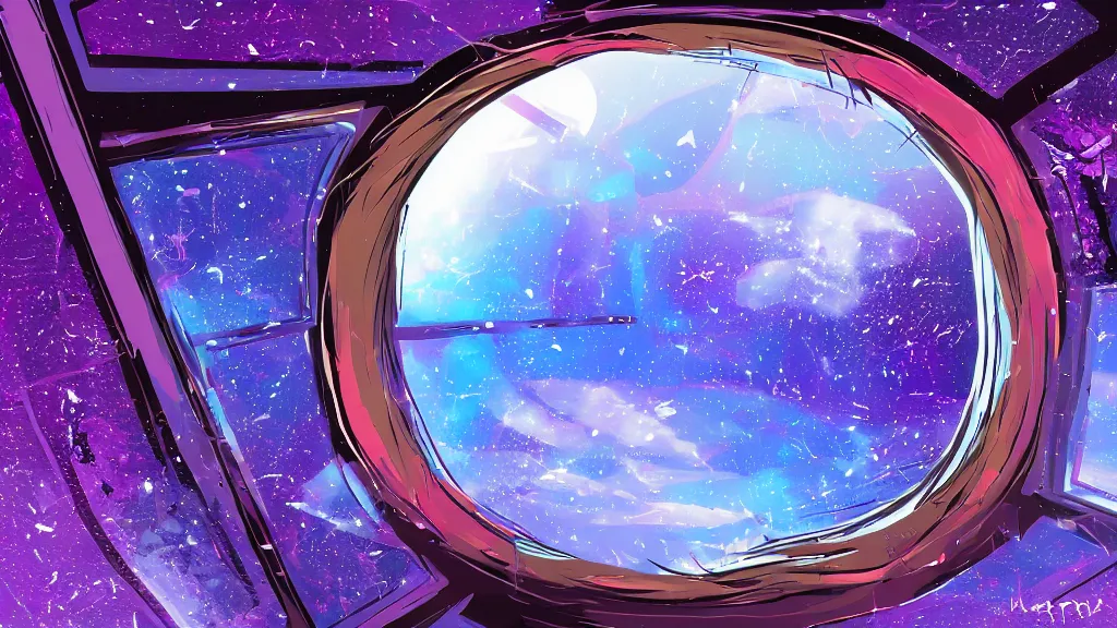 Image similar to window into space, synthstyle, digital art