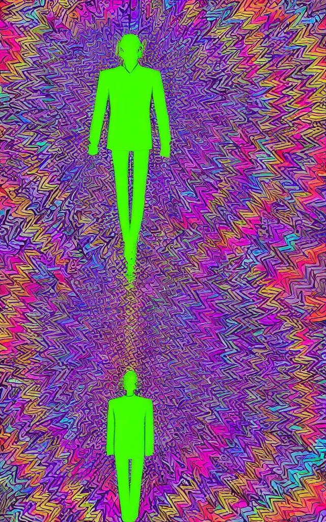 Prompt: Psychedelic Business Suit by Alex Grey and Android Jones in the style of Max Chroma interlocking halftone tessellated hexagons