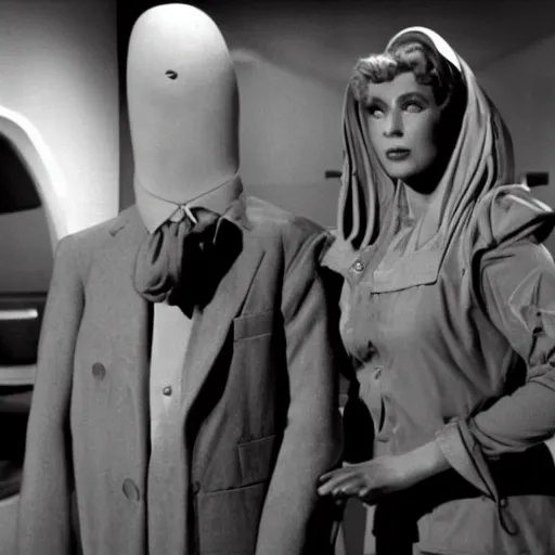 Prompt: still of Aliens costumed human in the Twilight Zone