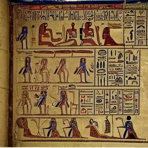 Image similar to page full of egyptian hieroglyphs describing magic spell