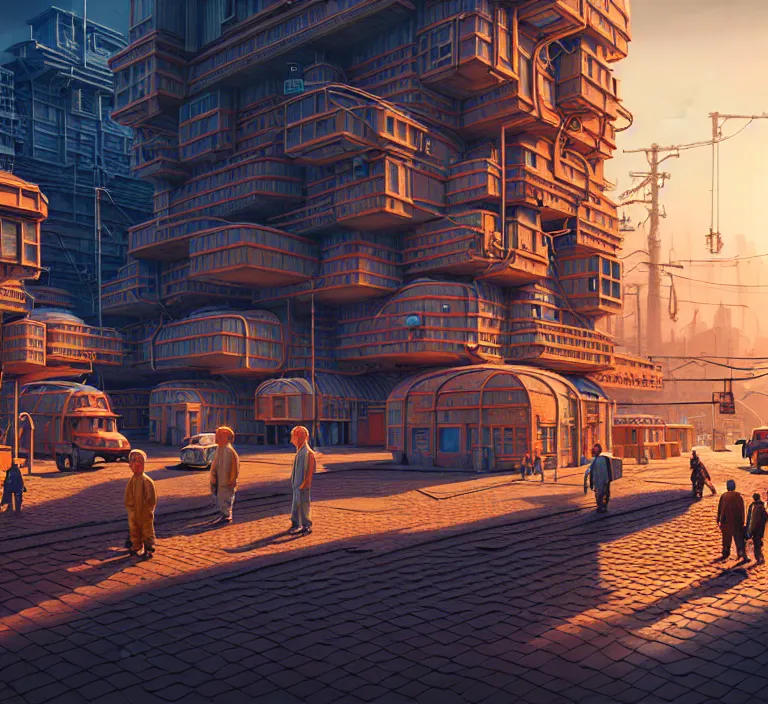 Image similar to hyperrealism photography hyperrealism concept art of highly detailed beavers builders that building highly detailed futuristic ( cyberpunk ) city by wes anderson and hasui kawase and scott listfield sci - fi style hyperrealism rendered in blender and octane render volumetric natural light