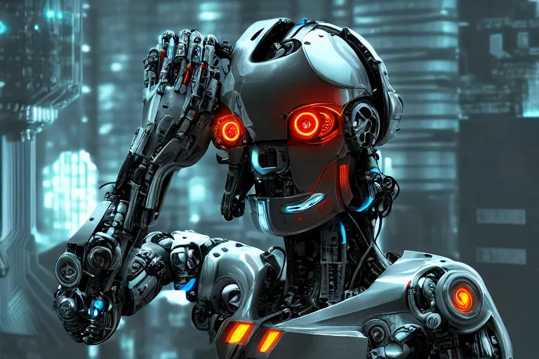 Image similar to cyberpunk robot with intricate machinery, headshot photography, 4K 3D render, desktopography, HD Wallpaper, digital art