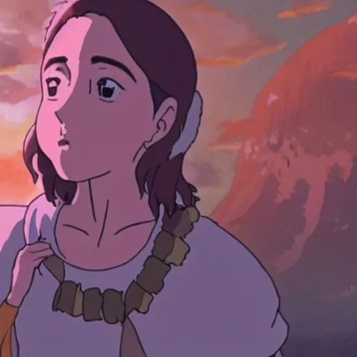 Image similar to jenna coleman as san in the studio ghibli movie princess mononoke, studio ghibli art