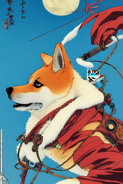 Prompt: poster of a shiba inu as a ninja, studio ghibli aesthetic, by yoichi hatakenaka, masamune shirow, josan gonzales and dan mumford, ayami kojima, takato yamamoto, barclay shaw, karol bak, yukito kishiro