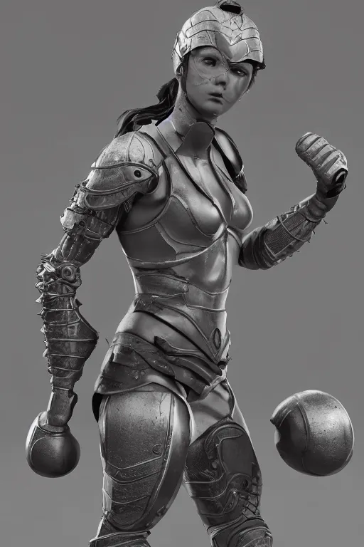 Image similar to a highly detailed sculpt of athletic girl in armor, concept design, cinematic light, featured on artstation, octane render, path tracing, sharp focus, 4 k