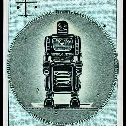 Prompt: robot intaglio banknote