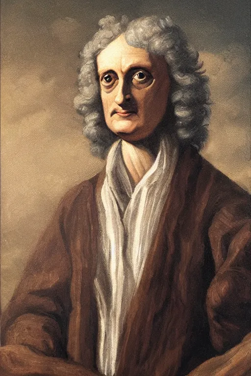 Image similar to Isaac Newton, father of physics, oil on canvas, intricate, portrait, 8k highly professionally detailed, HDR, CGsociety