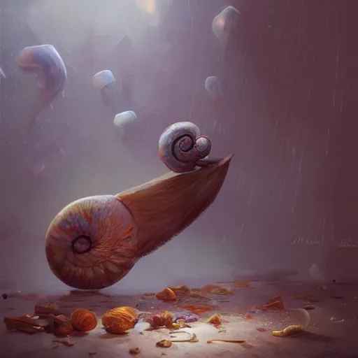 Prompt: A snail watching everything slowly decay while the time slowly reaches it's end, digital art, surreal, WLOP, artstation, surrealism, Mandy Jurgens