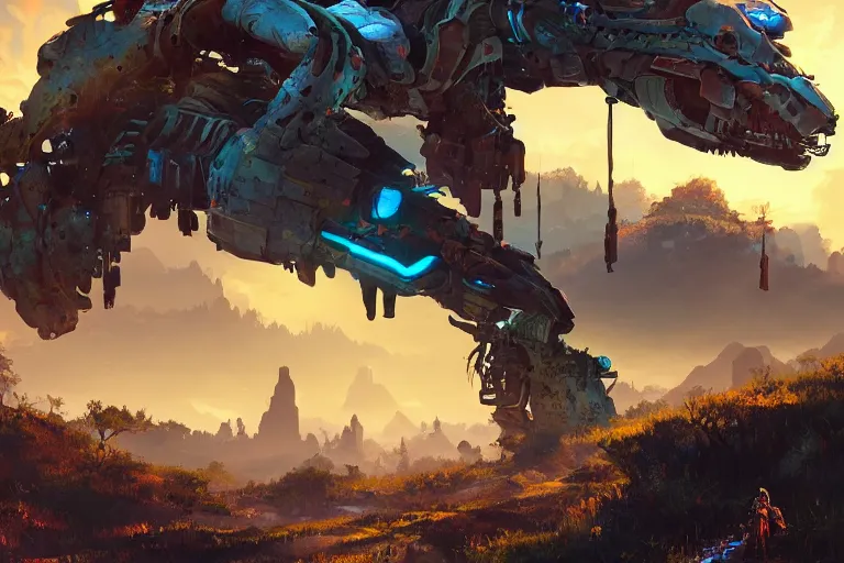 Image similar to tideripper machine mecanical creature robot of horizon forbidden west horizon zero dawn bioluminiscence global illumination ray tracing hdr fanart arstation by ian pesty and alena aenami artworks in 4 k