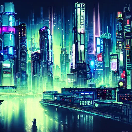 Prompt: cyberpunk city at night
