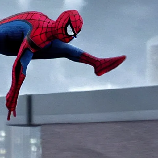 Prompt: spiderman falls of a hoverboard