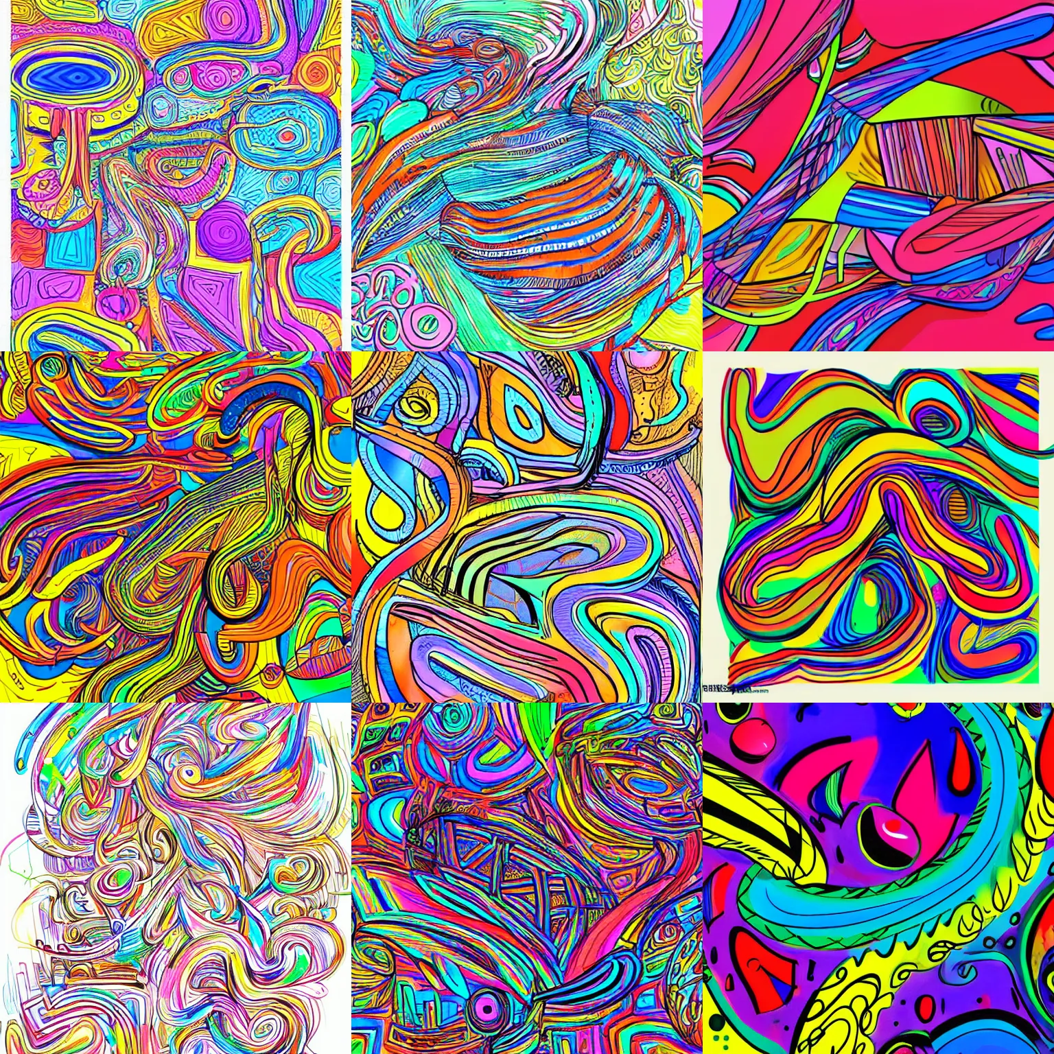 Prompt: abstract doodles, colorful, vibrant, squiggly lines, trending on artstation