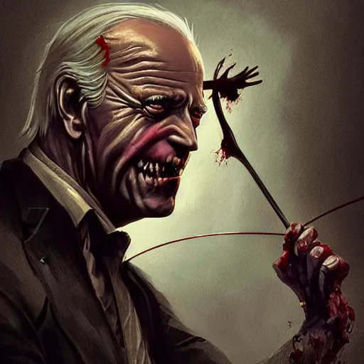 Image similar to zombie joe biden with a bow and arrow geog darrow greg rutkowski