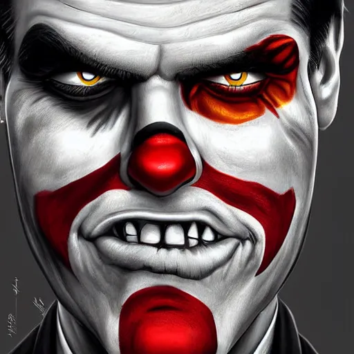 Image similar to a realistic digital painting portrait of bolsonaro as a zombie clown by artgerm