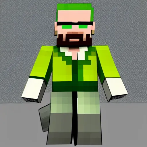 Prompt: walter white minecraft skin, green grass, blocky, mojang minecraft, highly detailed, gaming, villager