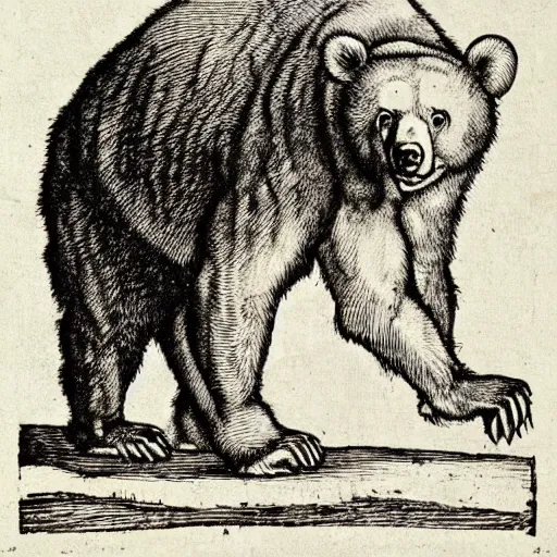 Image similar to brown bear by albrecht durer. woodcut.