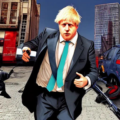 Image similar to Boris Johnson in gta cover art, lots of detail, ultra HD