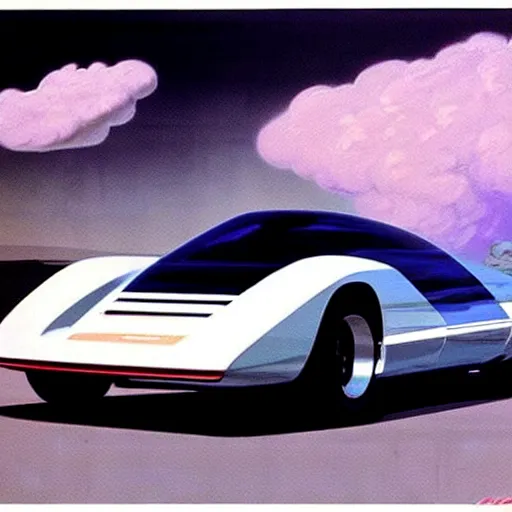 Image similar to concept art for a car that releases clouds of poisonous gas, painted by syd mead, high quality