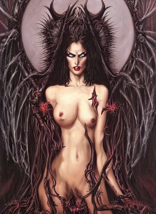 Image similar to demon sorceress by gerald brom, dark fantasy, oil painting, intricate detail, elegant, sharp focus