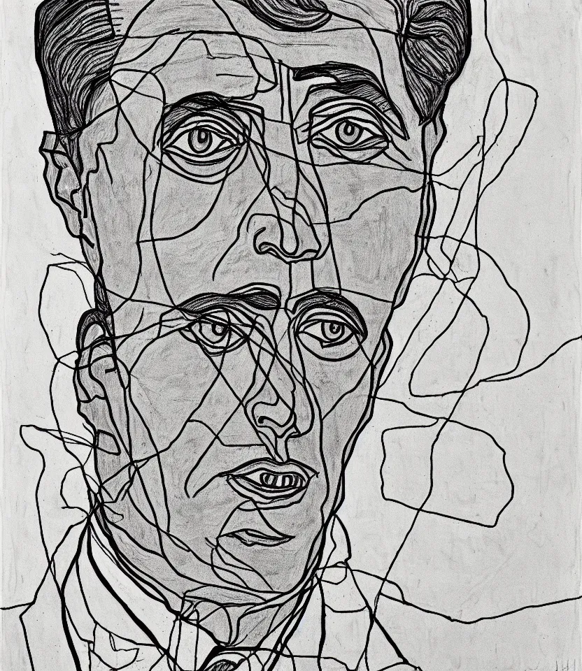 Image similar to detailed line art portrait of jawaharlal nehru, inspired by egon schiele. caricatural, minimalist, bold contour lines, musicality, soft twirls curls and curves, confident personality, raw emotion