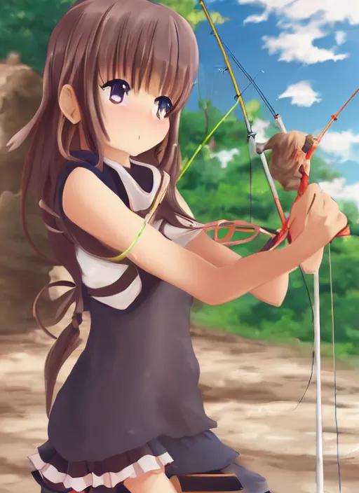 Image similar to cute anime girl fishing