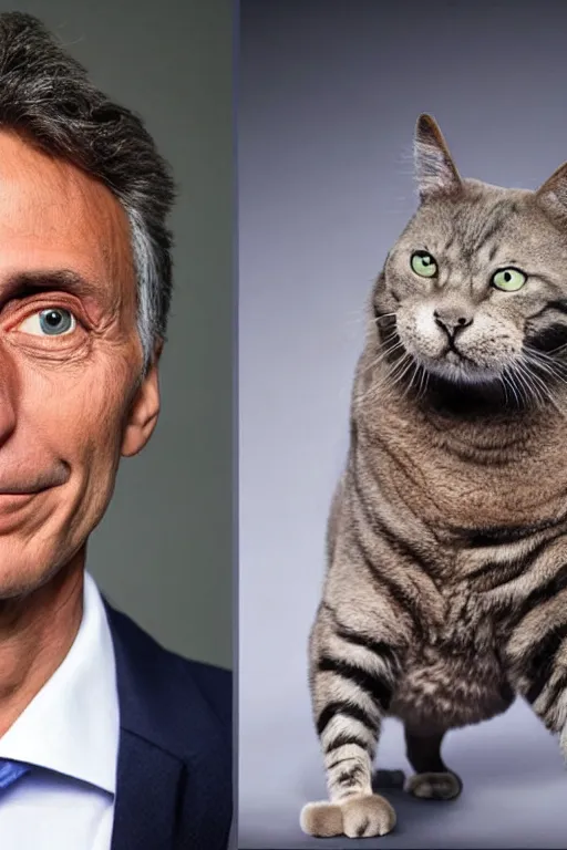 Prompt: Mauricio Macri with an angry cat in his hand in Elaborate Joker Makeup and prosthetics designed by Rick Baker, Hyperreal, Head Shots Photographed in the Style of Annie Leibovitz, Studio Lighting n 6