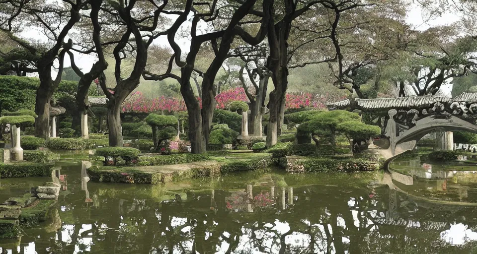 Prompt: Classical Gardens of Suzhou by Feifei Ruan and victo nagi