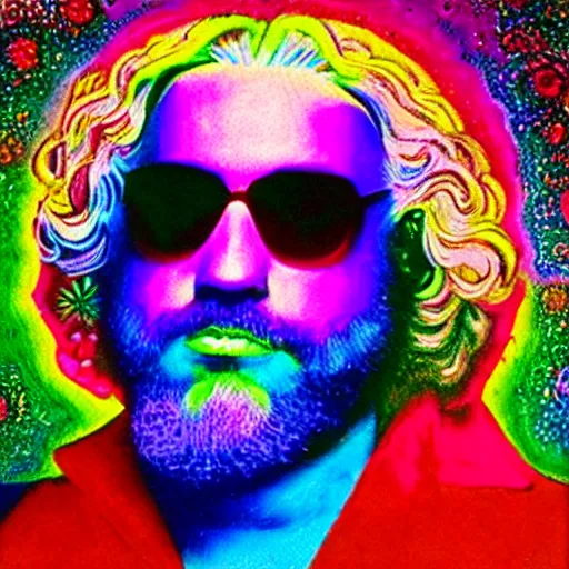 Image similar to jerry Garcia, psychedelic colors,