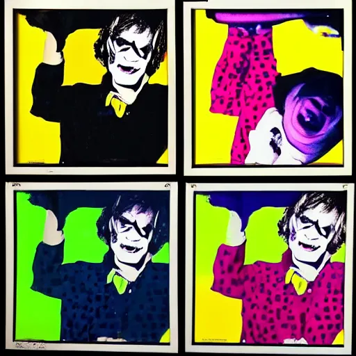 Image similar to andy warhol as pete davidson as the joker dance on the street, hyperrealistic, intricate, delete duplicate content, justify content center