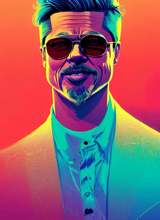 Prompt: portrait of brad pitt, artstation winner by victo ngai, kilian eng and by jake parker, by conrad roset, swirly vibrant color lines, winning award masterpiece, fantastically gaudy, aesthetic octane render, 8 k hd resolution