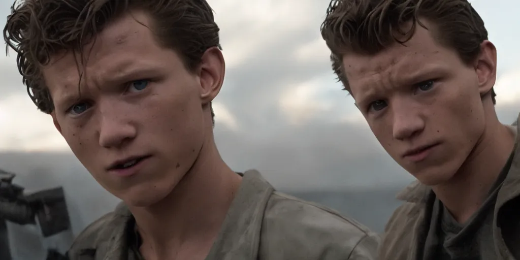 Prompt: a film still of Tom Holland in terminator, high quality